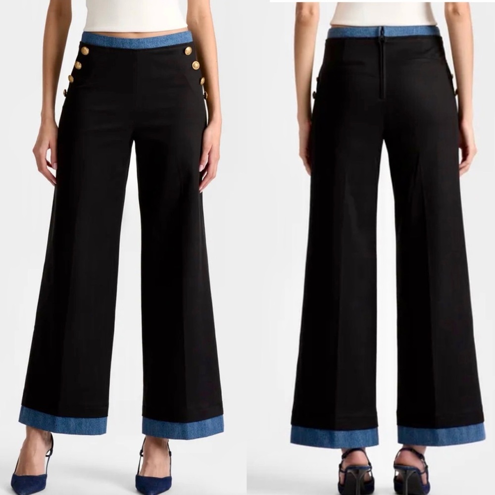 Alice + Olivia Narin Button Front Women’s Nautical Inspired Jeans Trouser Pant - Picture 1 of 10
